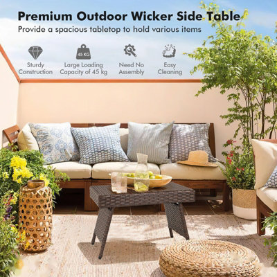 Costway Wicker Coffee Table  Folding Outdoor Patio Rattan Side Table - 5