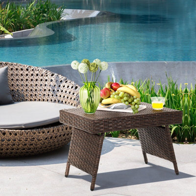 Costway Wicker Coffee Table  Folding Outdoor Patio Rattan Side Table - 9