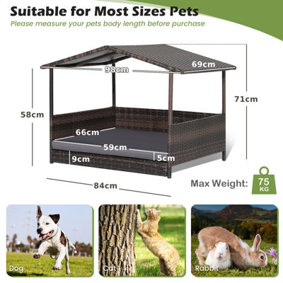 Curated visual reference: Gallery Detail: Costway Wicker Dog House Raised Pe Rattan Dog Bed With