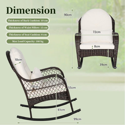 Costway Wicker Rocking Chair Outdoor Mix Brown Patio Rocker - 3