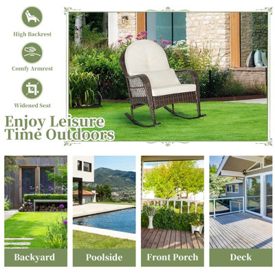 Costway Wicker Rocking Chair Outdoor Mix Brown Patio Rocker - 4
