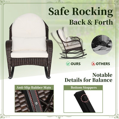 Costway Wicker Rocking Chair Outdoor Mix Brown Patio Rocker - 5