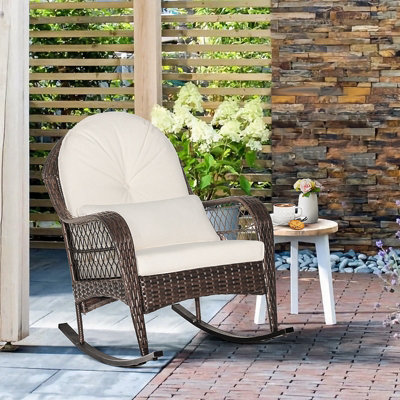 Costway Wicker Rocking Chair Outdoor Mix Brown Patio Rocker - 7
