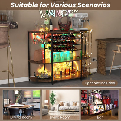 Costway Wine Bar Cabinet 3 Tier Industrial Wine Rack with Storage Shelves Glass Holder - 5