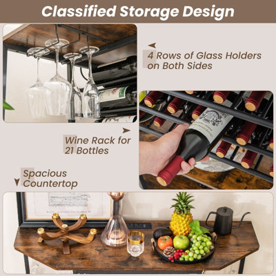 Costway Wine Bar Cabinet 3 Tier Industrial Wine Rack with Storage Shelves Glass Holder - 6