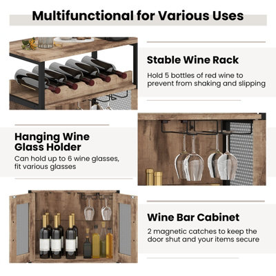 COSTWAY Wine Bar Cabinet Home Liquor Cabinet with Removable Wine Rack ...