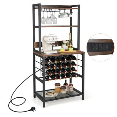 Costway Wine Bar Cabinet Industrial Wine Rack with 4 Tier Storage Shelves Glass Holder