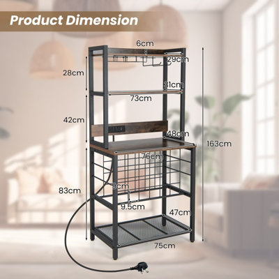 Costway Wine Bar Cabinet Industrial Wine Rack with 4 Tier Storage Shelves Glass Holder - 3