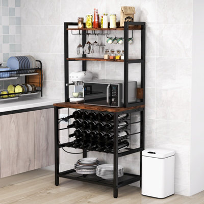 Costway Wine Bar Cabinet Industrial Wine Rack with 4 Tier Storage Shelves Glass Holder