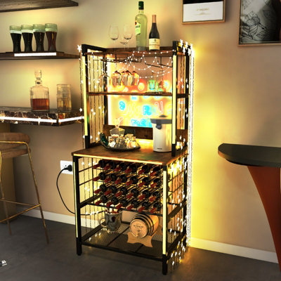 Costway Wine Bar Cabinet Industrial Wine Rack with 4 Tier Storage Shelves Glass Holder - 5