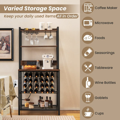 Costway Wine Bar Cabinet Industrial Wine Rack with 4 Tier Storage Shelves Glass Holder - 6