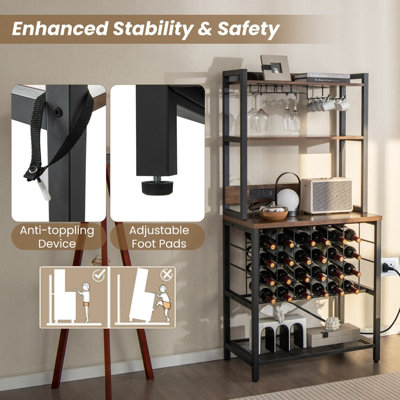 Costway Wine Bar Cabinet Industrial Wine Rack with 4 Tier Storage Shelves Glass Holder - 9
