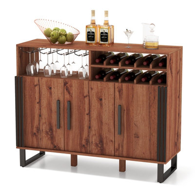 Costway Wine Bar Cabinet Kitchen 3-door Buffet Sideboard w/ 2-tier Wine Rack & Adjustable Shelf