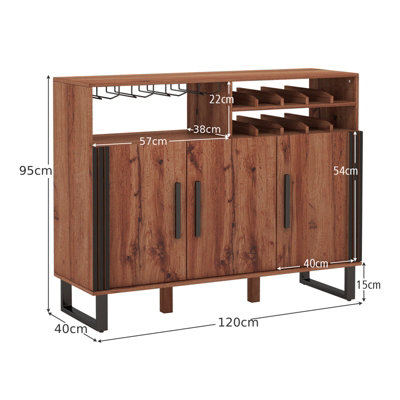 Costway Wine Bar Cabinet Kitchen 3-door Buffet Sideboard w/ 2-tier Wine Rack & Adjustable Shelf