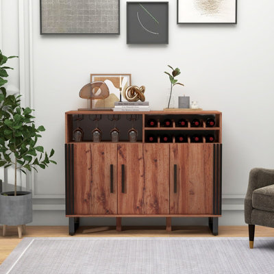 Costway Wine Bar Cabinet Kitchen 3-door Buffet Sideboard w/ 2-tier Wine Rack & Adjustable Shelf