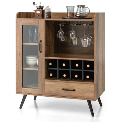 Costway Wine Cabinet Wooden Buffet Sideboard w/ Removable Wine Rack & Glass Holder
