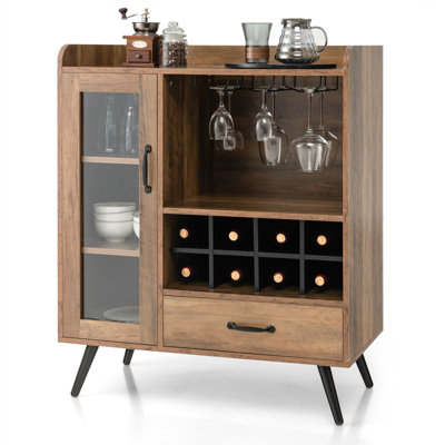 Costway Wine Cabinet Wooden Buffet Sideboard w/ Removable Wine Rack ...