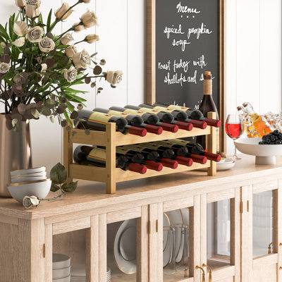 COSTWAY Wine Rack 12 Bottle Bamboo Wine Bottle Holder 2-Tier Wine Shelf for Countertop