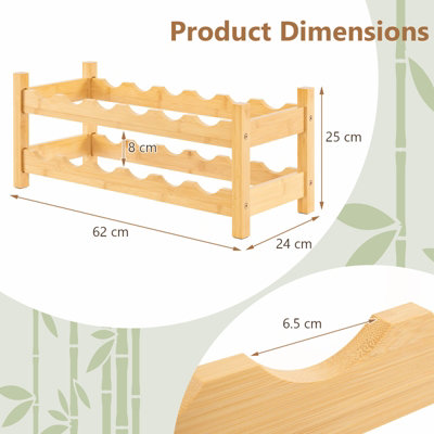 COSTWAY Wine Rack 12 Bottle Bamboo Wine Bottle Holder 2-Tier Wine Shelf for Countertop