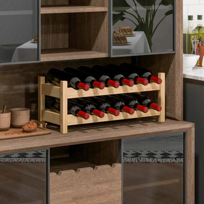 COSTWAY Wine Rack 12 Bottle Bamboo Wine Bottle Holder 2-Tier Wine Shelf for Countertop - 4