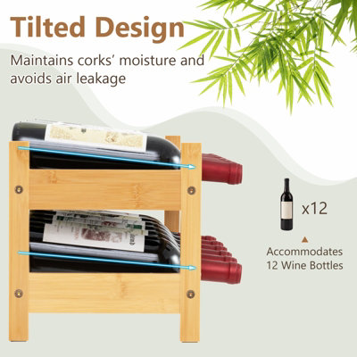 COSTWAY Wine Rack 12 Bottle Bamboo Wine Bottle Holder 2-Tier Wine Shelf for Countertop - 6