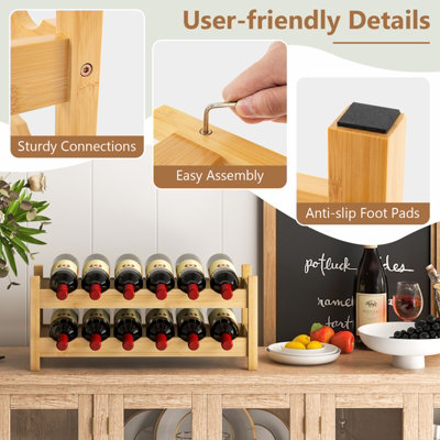 COSTWAY Wine Rack 12 Bottle Bamboo Wine Bottle Holder 2-Tier Wine Shelf for Countertop - 7