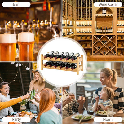 COSTWAY Wine Rack 12 Bottle Bamboo Wine Bottle Holder 2-Tier Wine Shelf for Countertop - 8