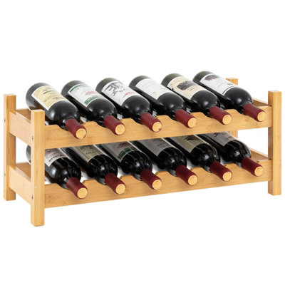 COSTWAY Wine Rack 12 Bottle Bamboo Wine Bottle Holder 2-Tier Wine Shelf for Countertop - 9