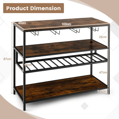 Costway Wine Rack Table Industrial Bar Cabinet w/ Wine Rack & 4 Rows of Glass Holders - 3
