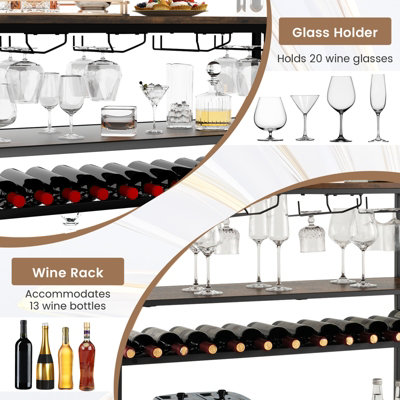 Costway Wine Rack Table Industrial Bar Cabinet w/ Wine Rack & 4 Rows of Glass Holders - 6