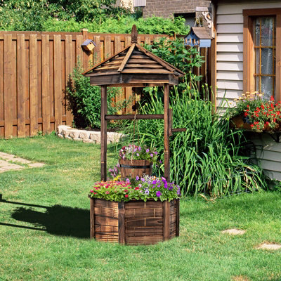 Rustic Wooden Wishing Well Planter Outdoor Home Decor factory