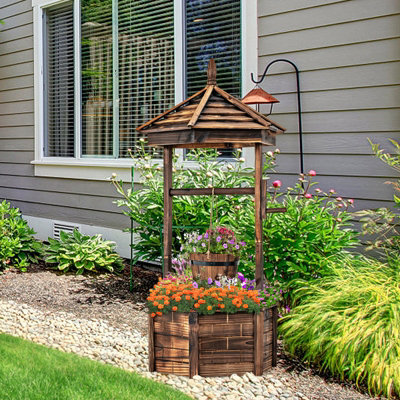 Costway Wishing Well Rustic Raised Hexagonal Flower Planter