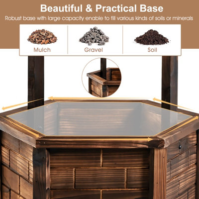 Rustic Wooden Wishing Well Planter With Hanging Bucket – Hexagonal Garden Decor For Patio & Outdoor Spaces