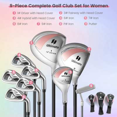 Costway Womens 9 PCS Complete Golf Club Set Includes 460cc Alloy Driver Right Handed - 4