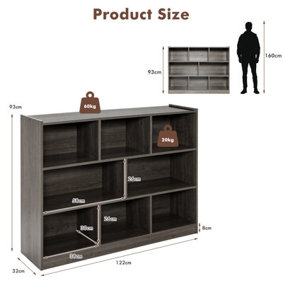 Costway Wood 3-tier Bookcase w/ 8-Cube Open Shelves Bookshelf Living ...