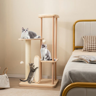 Costway Wood Cat Tree Multi-level Modern Cat Tower Activity Center Sisal Scratch Board
