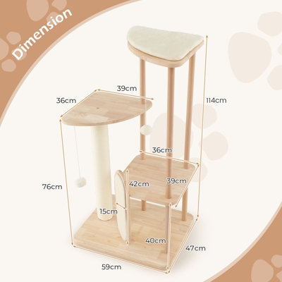 Costway Wood Cat Tree Multi-level Modern Cat Tower Activity Center Sisal Scratch Board