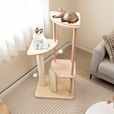 Costway Wood Cat Tree Multi-level Modern Cat Tower Activity Center Sisal Scratch Board - 3