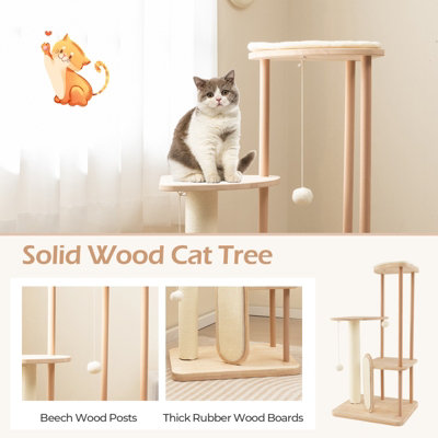 Costway Wood Cat Tree Multi-level Modern Cat Tower Activity Center Sisal Scratch Board - 4