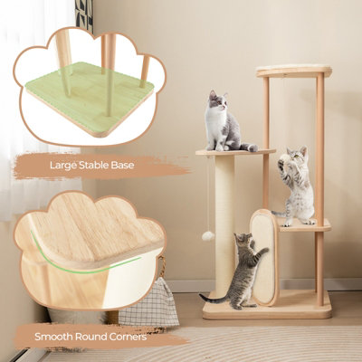Costway Wood Cat Tree Multi-level Modern Cat Tower Activity Center Sisal Scratch Board - 5
