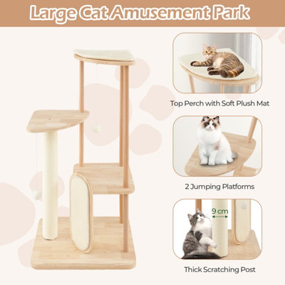 Costway Wood Cat Tree Multi-level Modern Cat Tower Activity Center Sisal Scratch Board - 7