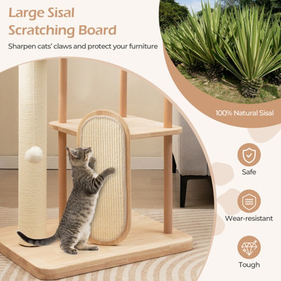 Costway Wood Cat Tree Multi-level Modern Cat Tower Activity Center Sisal Scratch Board - 8