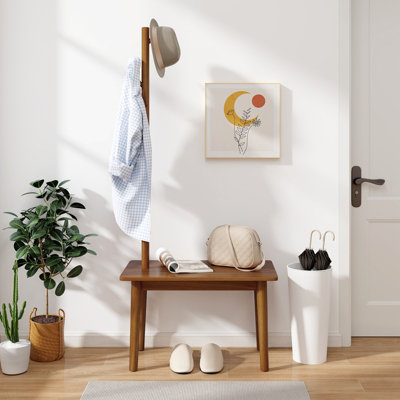 Costway Wall-Mounted Coat Rack Shelf Wooden Hook Rack Entry Shelf