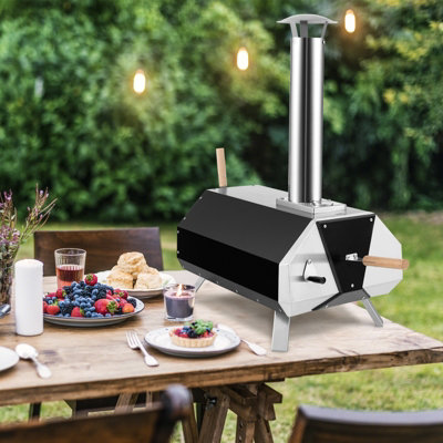 Costway Wood Fired Pizza Oven 3-Layer Stainless Steel Pizza Grill w/  Foldable Legs | DIY at Bu0026Q