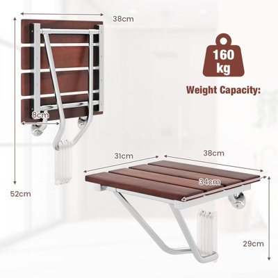 Costway Wood Folding Shower Seat Wall Mount Shower Chair for Small Space