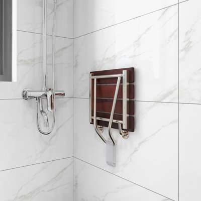 Costway Wood Folding Shower Seat Wall Mount Shower Chair for Small Space - 3