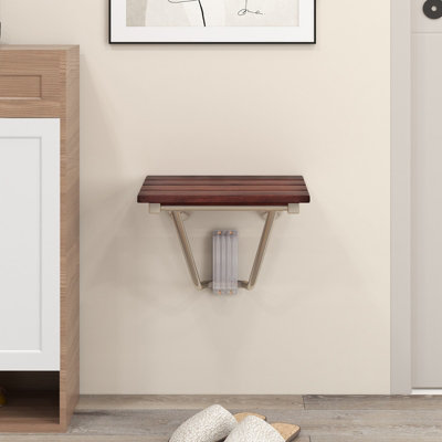 Costway Wood Folding Shower Seat Wall Mount Shower Chair for Small Space - 4