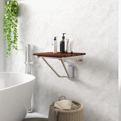 Costway Wood Folding Shower Seat Wall Mount Shower Chair for Small Space - 5