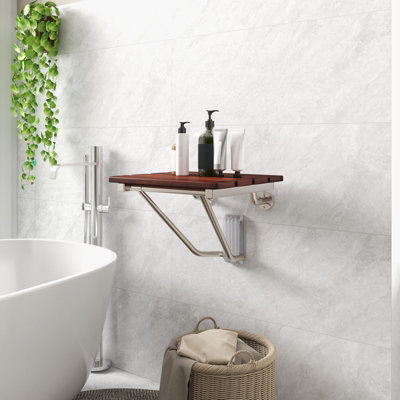 Costway Wood Folding Shower Seat Wall Mount Shower Chair for Small Space