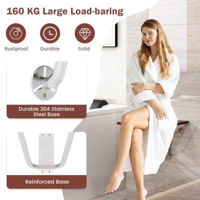 Costway Wood Folding Shower Seat Wall Mount Shower Chair for Small Space - 6